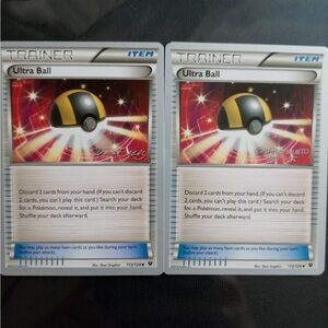 Crumpled Damaged 2 x Ultra Ball Trainer Cards